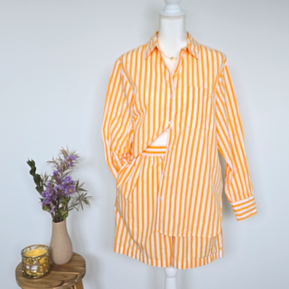 THE DROP - SET Striped Cotton Shirt and Shorts